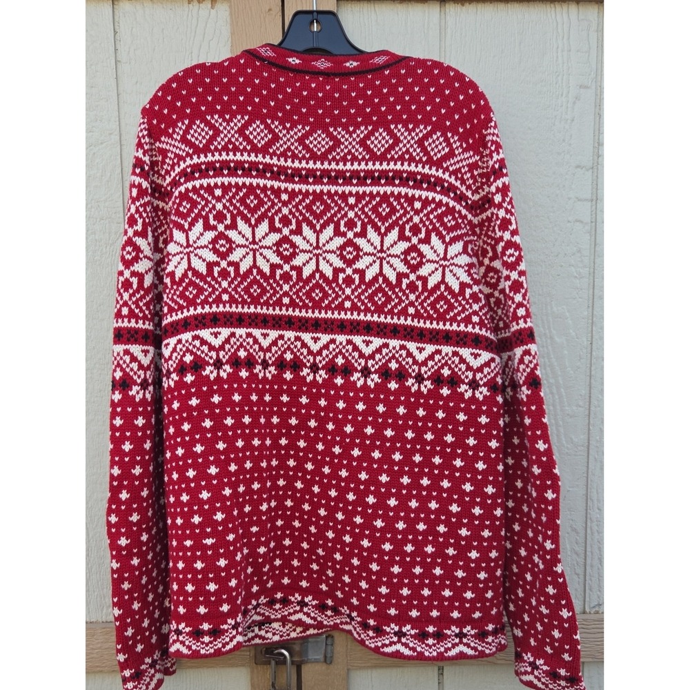Vintage L.L.Bean Nordic Fair Isle Red Cotton Cardigan Sweater Large Ski Granny - Picture 6 of 6